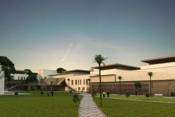 Al Qasim Green University, Iraq — structural engineering by ESG — Campus at dusk