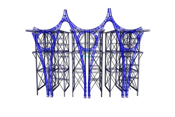 Al Wasl Plaza Trellis, Dubai, UAE — structural engineering by ESG — Temporary-structure analysis model (SAP)