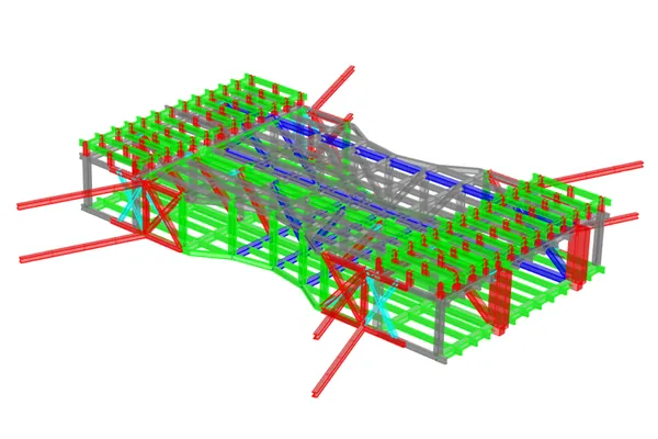 The H Residence Sky Bridge, UAE — structural engineering by ESG — Steel-truss analysis model with applied loads